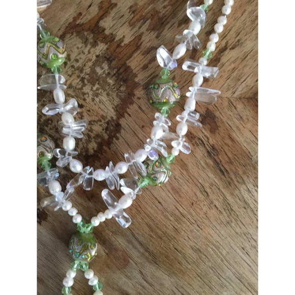Vintage Fresh Water Pearl 2 Layered Glass Necklace - Picture 4 of 5